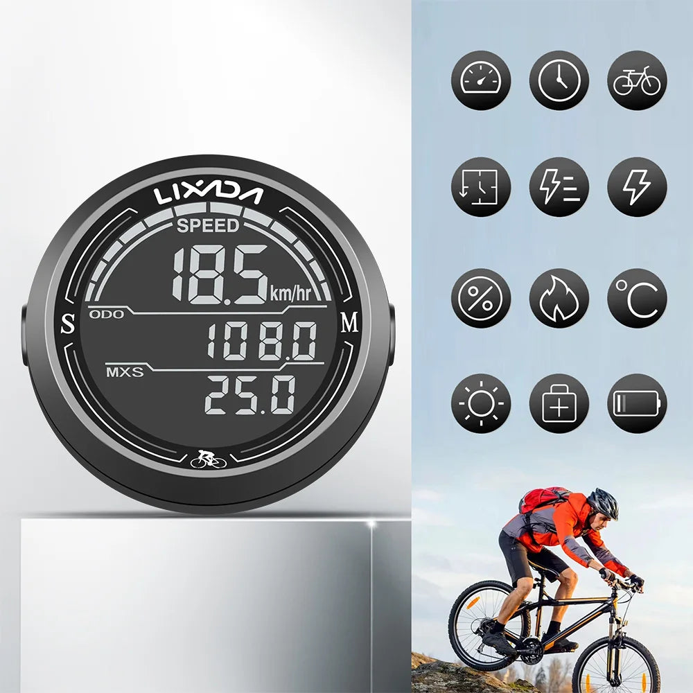 Wired Bike Speedometer Waterproof Round Shaped Bike Computer Backlight Screen Cycle Odometer Bike Computer Peaceful Pleasures Health and Wellness black