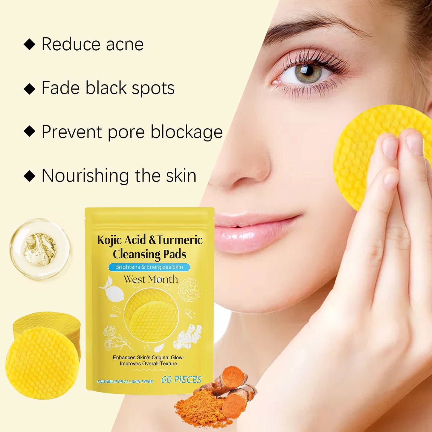 Turmeric Kojic Acid Cleansing Pads – Exfoliate & Brighten (60pc)