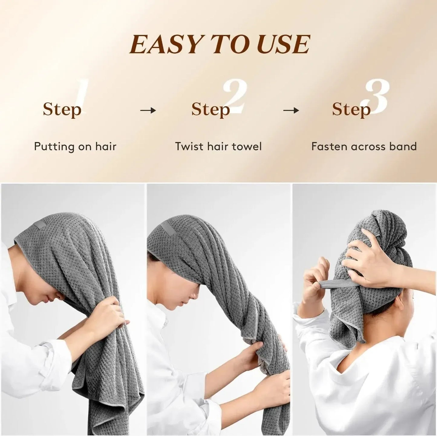 Extra Large Microfiber Hair Towel Wrap with Elastic Band