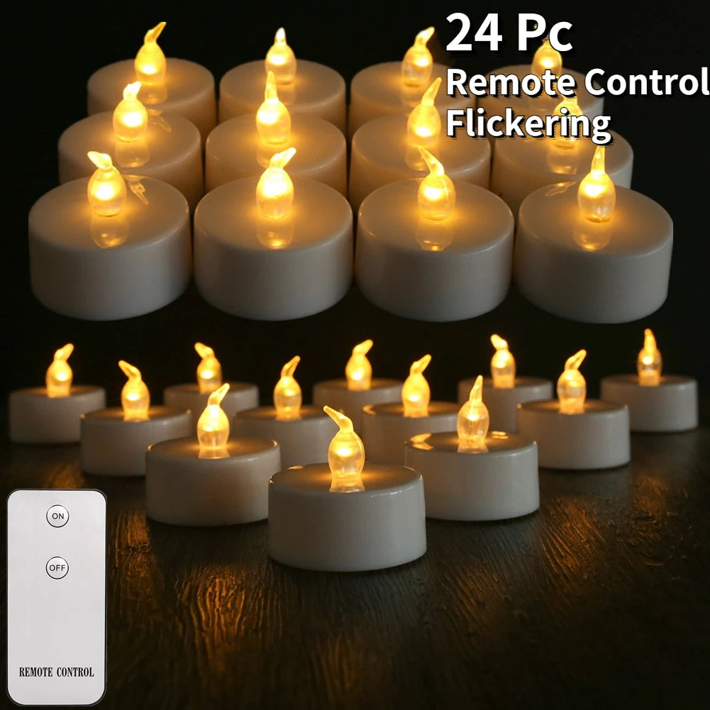 Candles 12/24 Pack Warm Yellow Flameless LED Tea Lights Battery Operated 200+Hours For Aniversary Wedding Home Table Decoration Peaceful Pleasures Health and Wellness B 24Pc with Remote