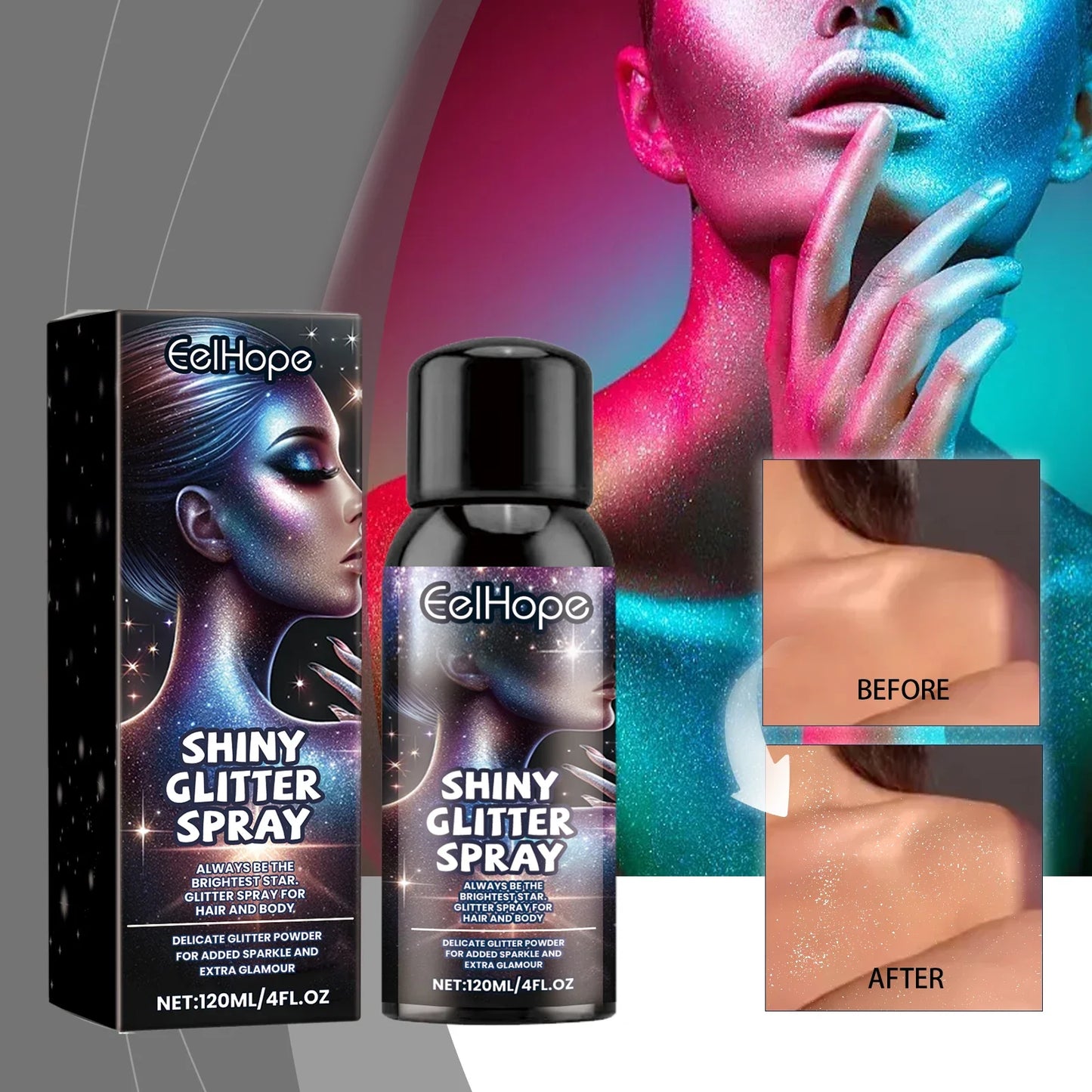 Eelhope Body & Face Glitter Spray – Shimmer Highlighter 120ml