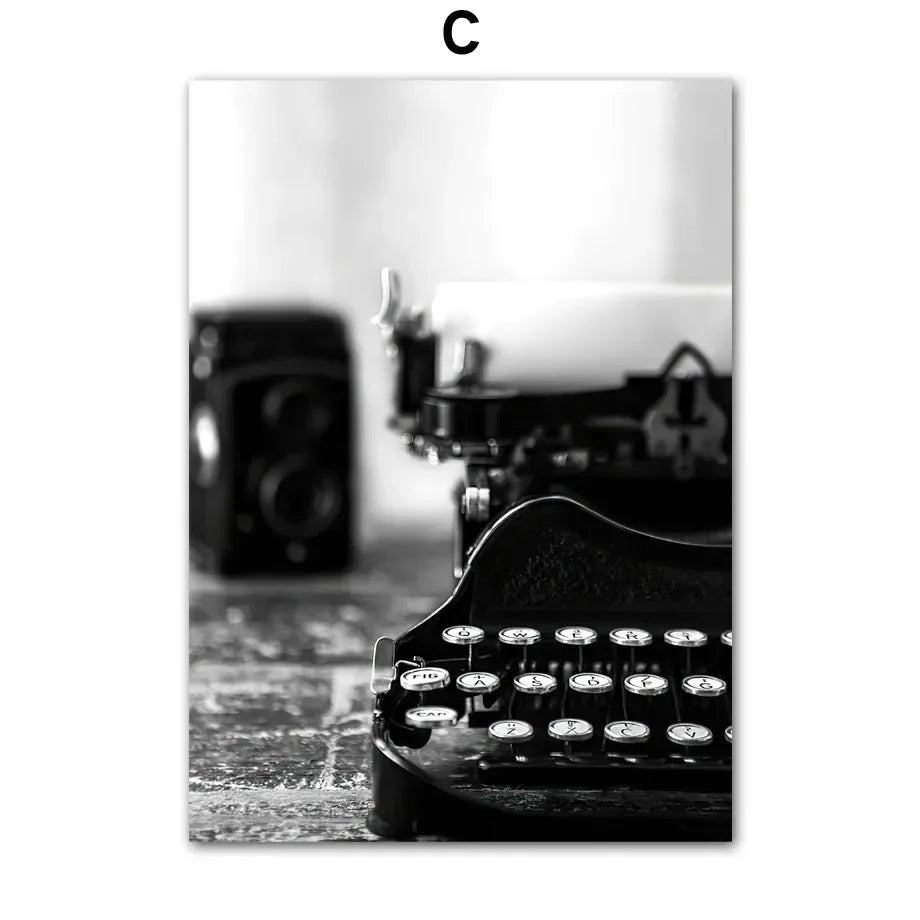 Black & White Retro Canvas Wall Art | Camera Gramophone Print