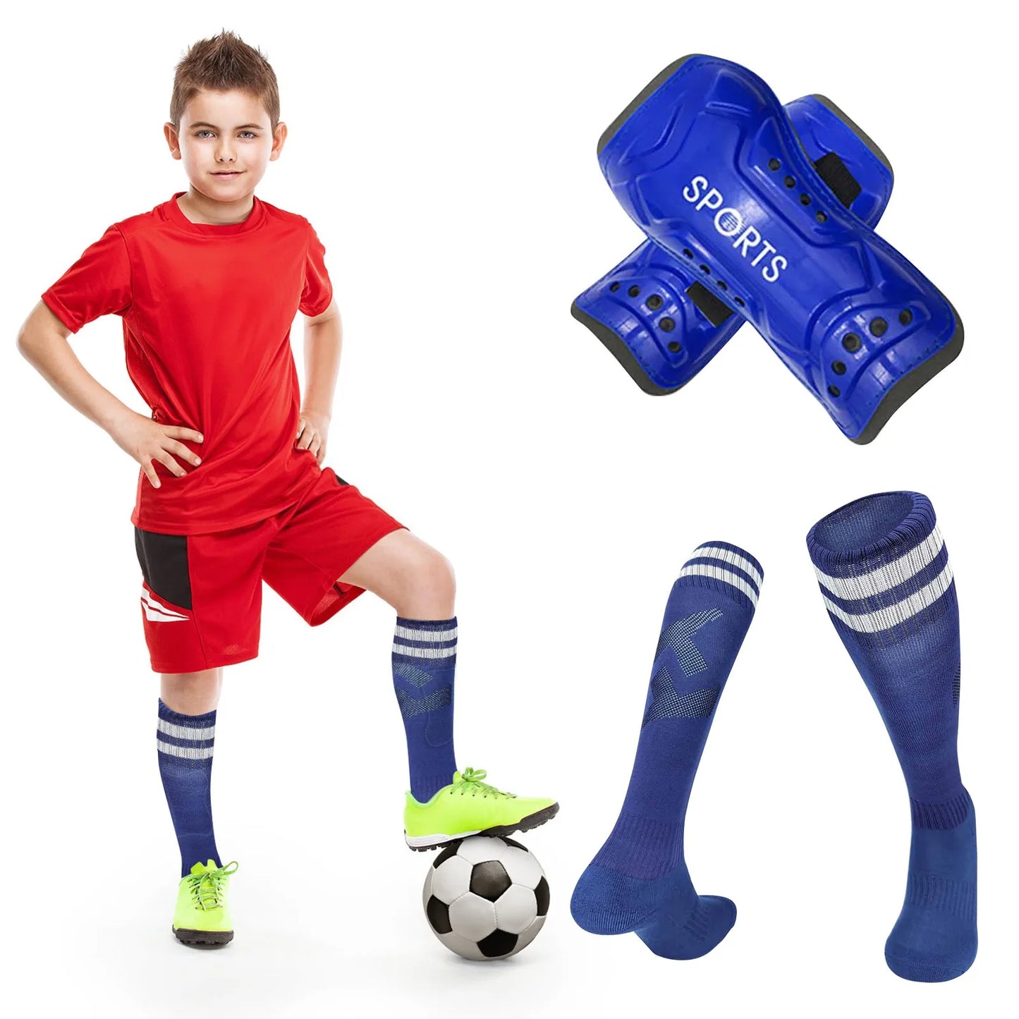 Kids Football Socks & Shin Guards Set – Anti-Slip Knee-High