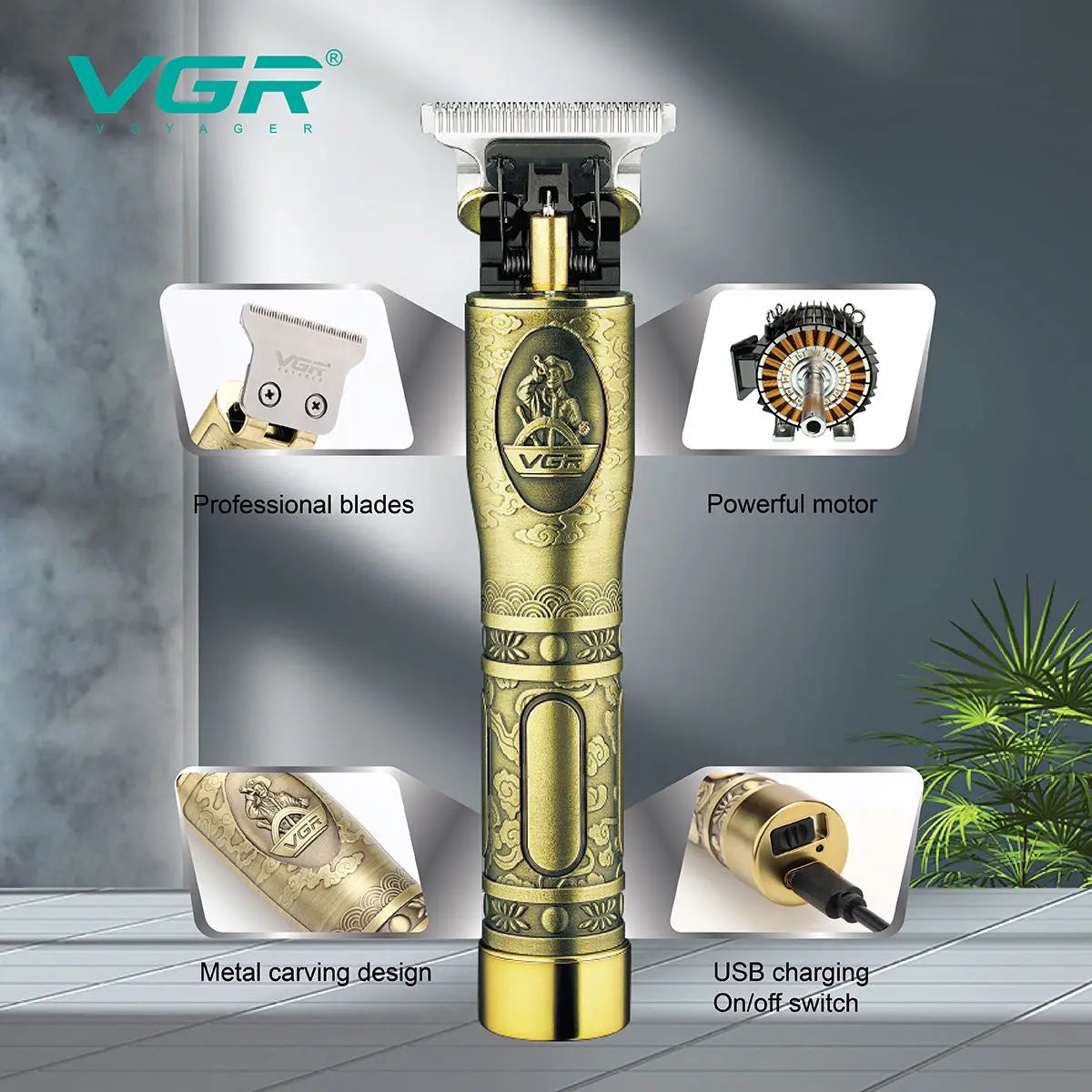 VGR Metal T9 0mm Electric Hair Clipper and Beard Trimmer Professional Rechargeable Cordless Hair Trimmer for Men V-081 Peaceful Pleasures Health and Wellness
