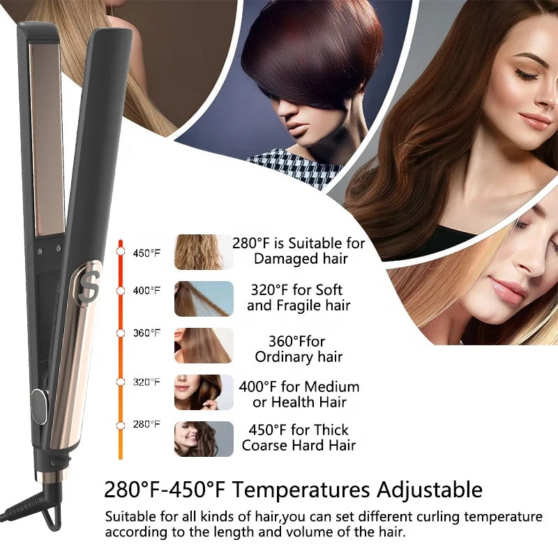 Electric Hair Straightener Dual-Use Straightening/Curling Iron Negative Ion Technology Tourmaline Ceramic 40W Does Hair Peaceful Pleasures Health and Wellness