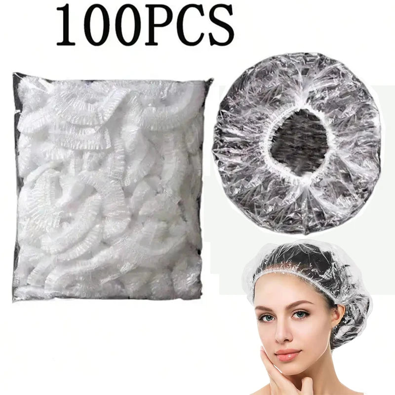 Disposable Shower Caps 50/100 Pack – Clear Elastic Waterproof