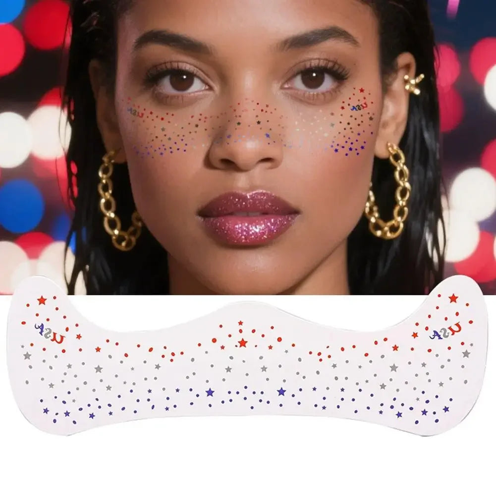 Fourth of July Face Tattoos, 2Pcs Glitter Freckles Face Tattoos Makeup for Independence Day Patriotic Party Supplies Fake Tattoo Peaceful Pleasures Health and Wellness star-2PCS