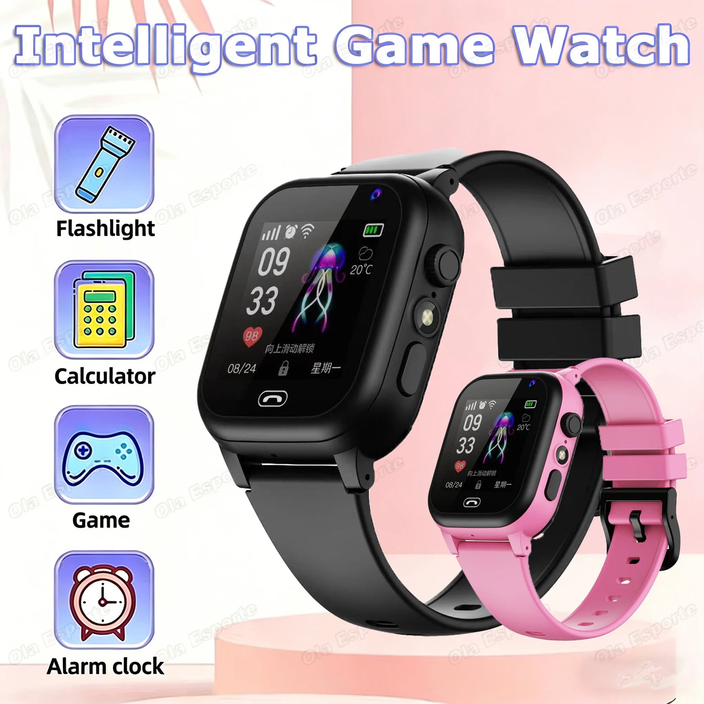 Children's Smartwatch Boy and girl HD Call LED Flashlight SOS LBS Location Waterproof GPS Alarm Clock Step Count Smart WatchHT30 Peaceful Pleasures Health and Wellness 1Bk1Pk