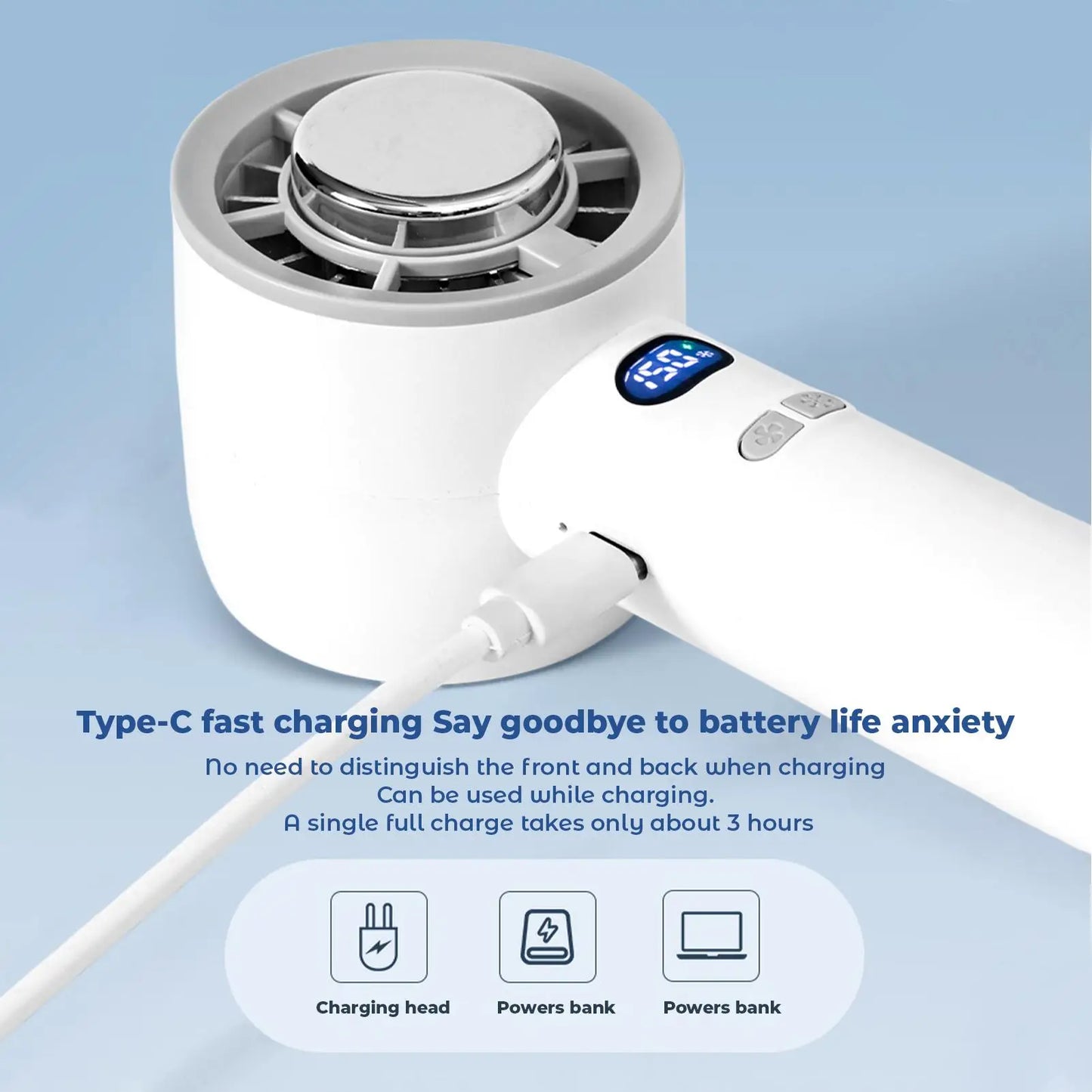 Handheld Fan Portable With LED Display Hand Fan Rechargeable For Women Men Students Travelers Gardeners Visitors Hikers Parks Peaceful Pleasures Health and Wellness