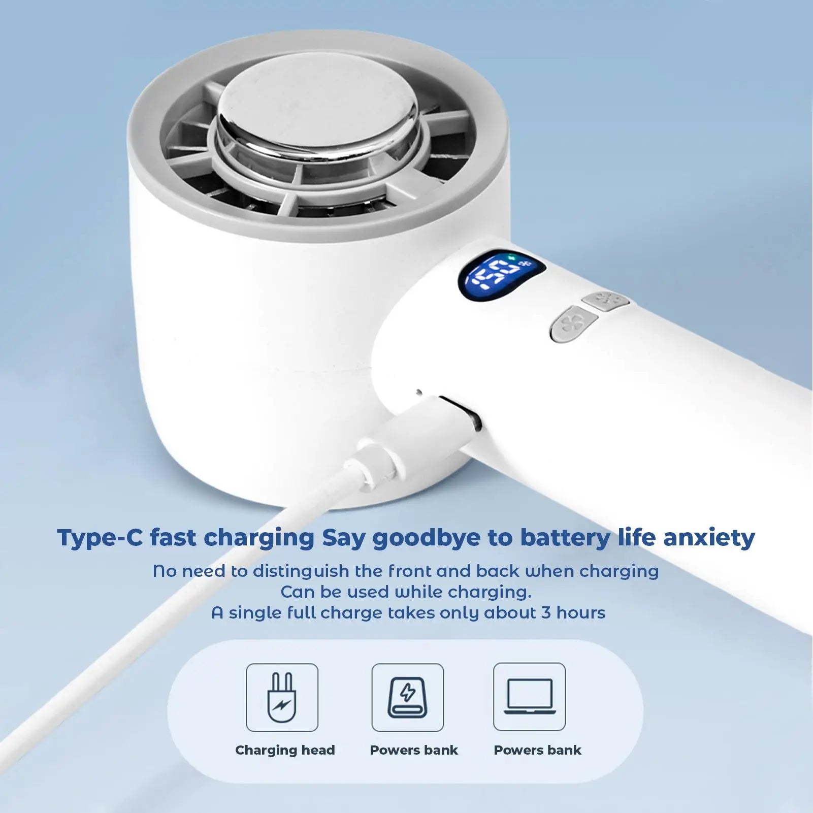 Handheld Fan Portable With LED Display Hand Fan Rechargeable For Women Men Students Travelers Gardeners Visitors Hikers Parks Peaceful Pleasures Health and Wellness