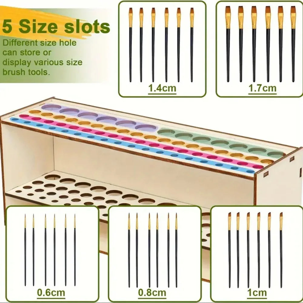 67-Slot Wooden Brush Holder | Double-Layer Artist Organizer Brush & Pen Holder Peaceful Pleasures Health and Wellness