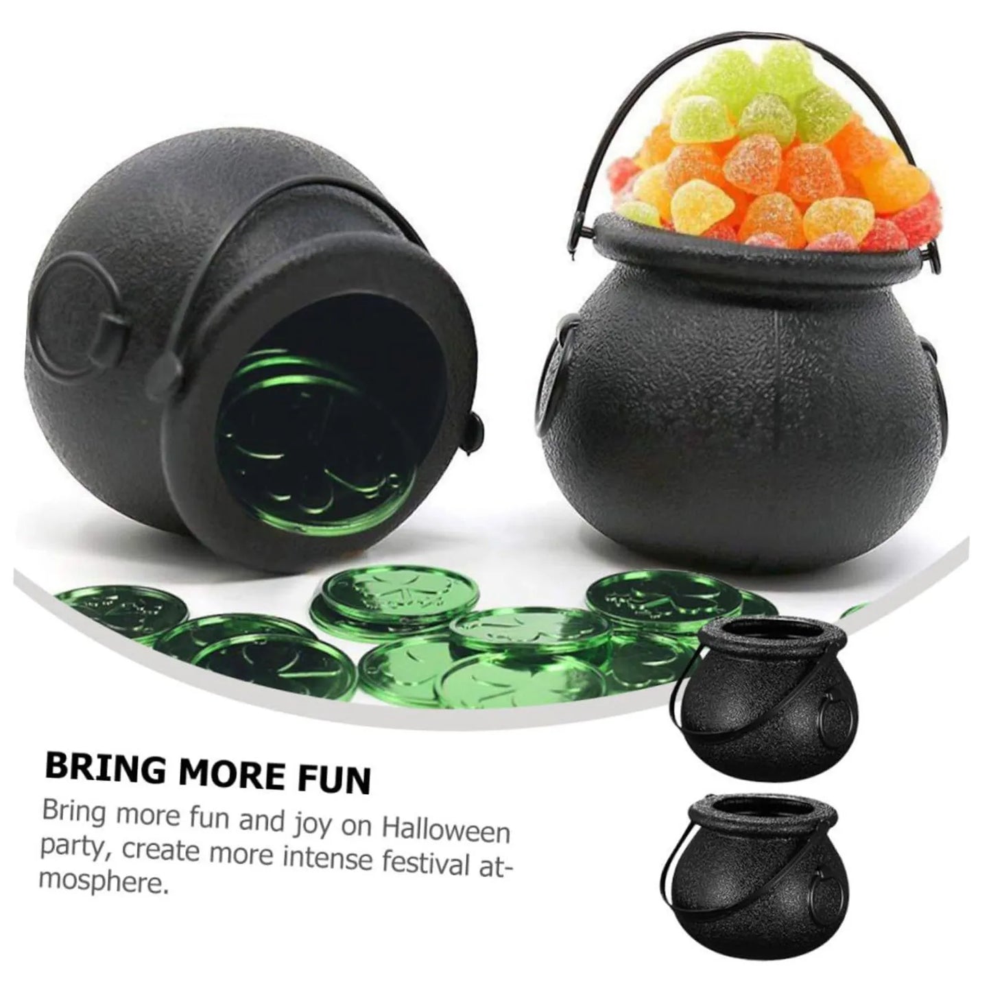 Halloween Witch Cauldron Candy Bucket – Flame Stripe Pot Decor