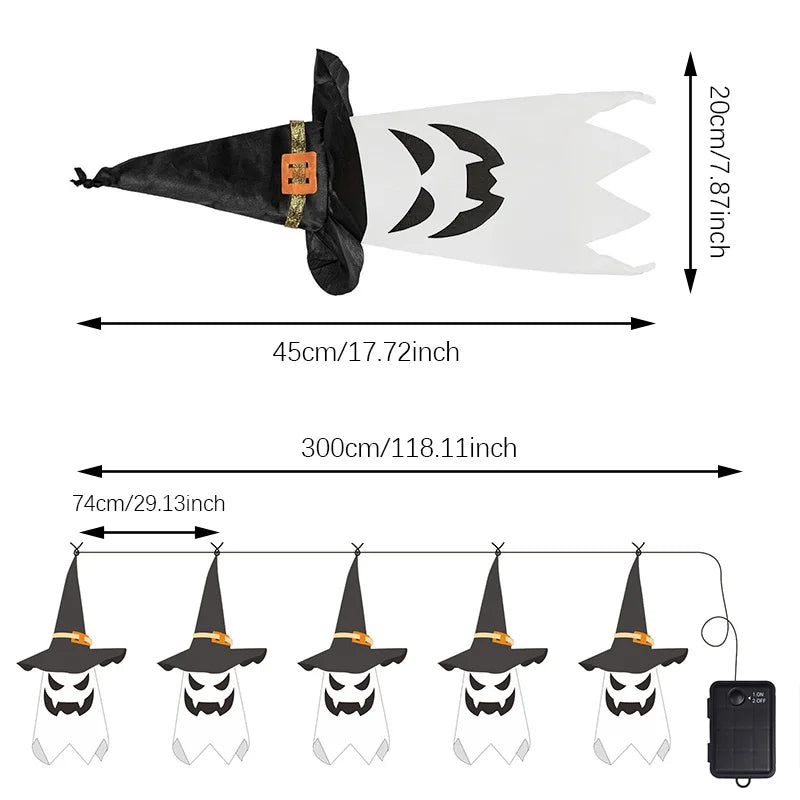 Halloween Witch Hat Ghost Hanging LED Decoration – 1-5 PCS