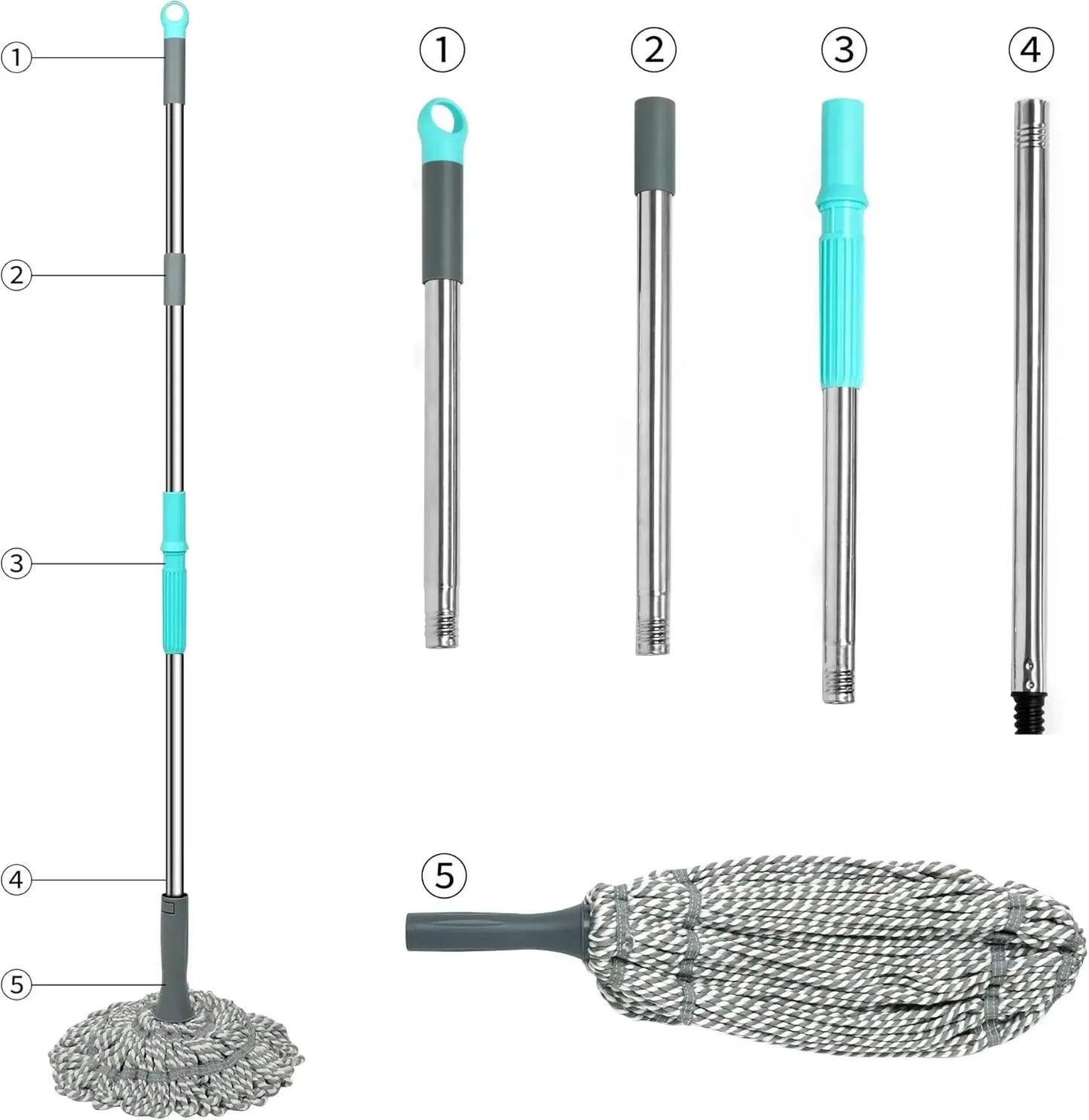Self-Wringing Twist Mop with 52.5 Inch Handle for Hardwood, Tile & Laminate Floors Peaceful Pleasures Health and Wellness