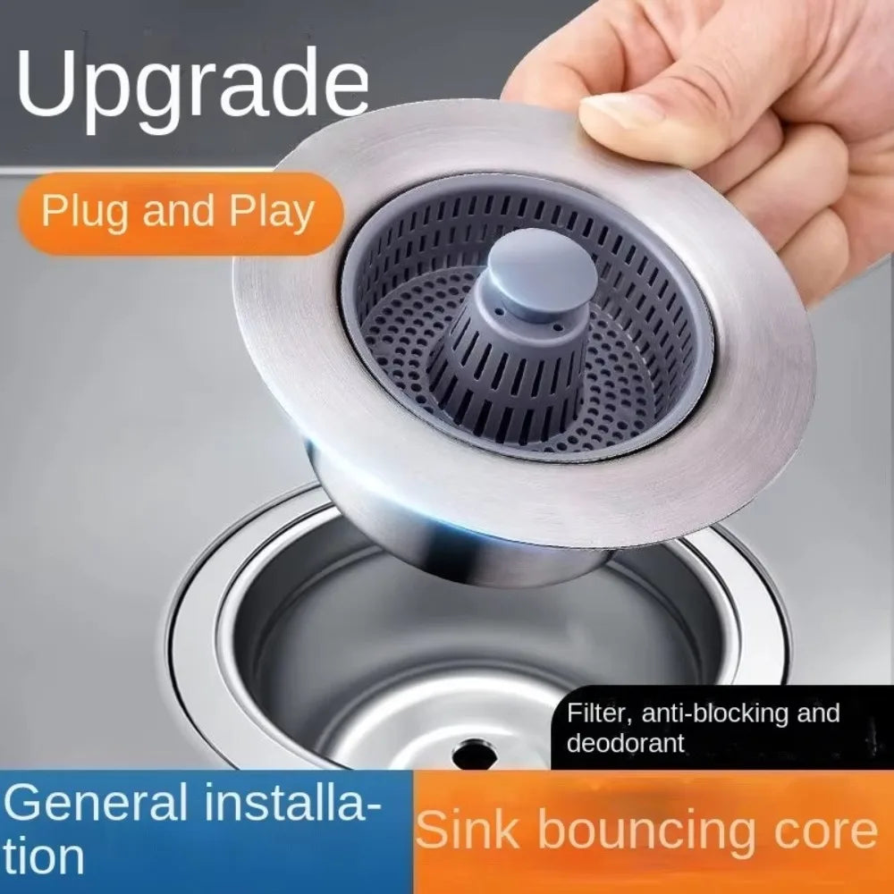 3-in-1 Kitchen Sink Drain Strainer, Stopper & Odor Filter