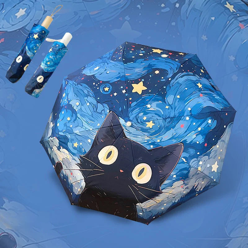 Cat Cartoon Auto Folding Umbrella – Sun & Rain Protection