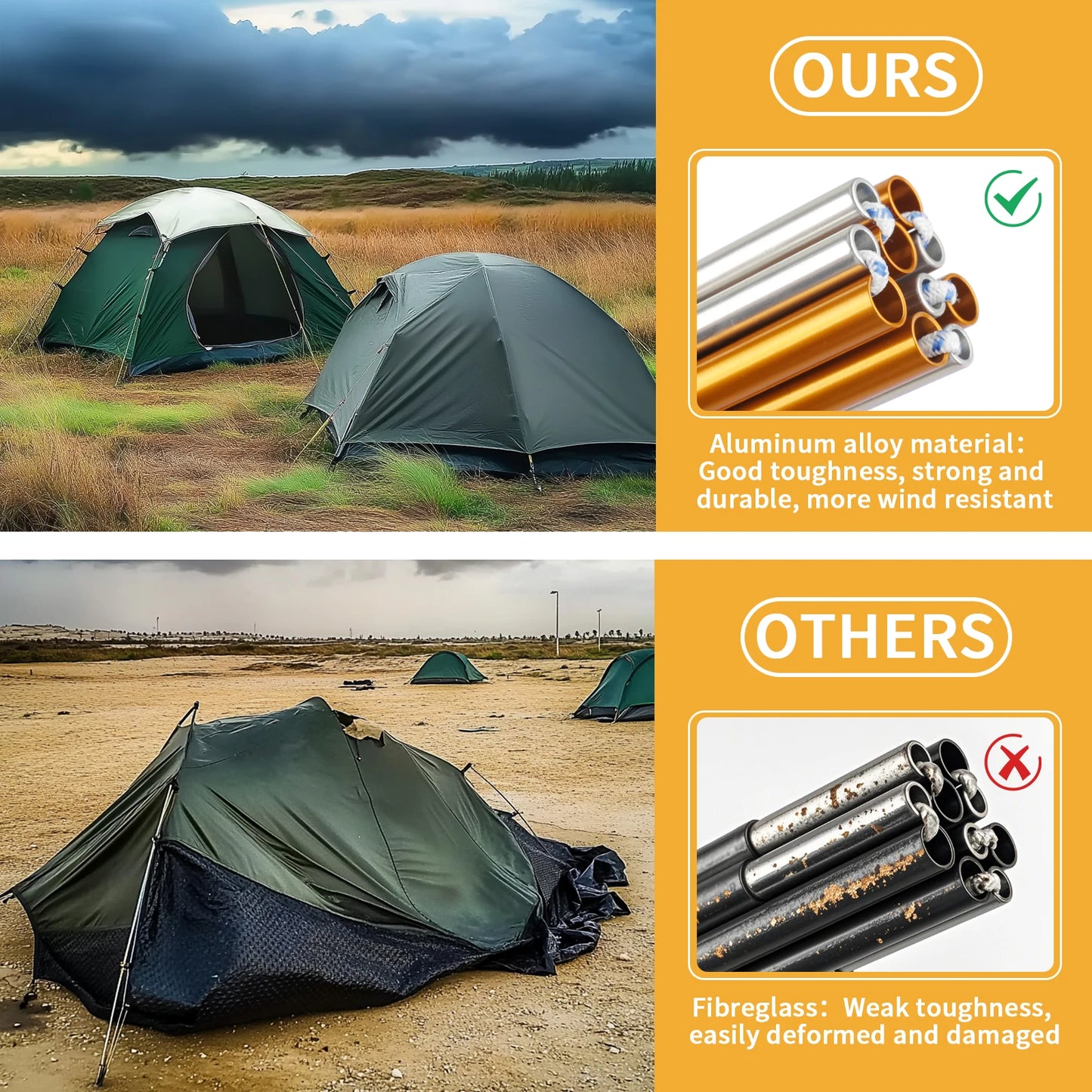 Pre-Assembled Tent Pole Stakes Aluminium Tarp Rod Replacement Camping Accessori Multifunction Lightweight Tent Poles Repair Kits Peaceful Pleasures Health and Wellness