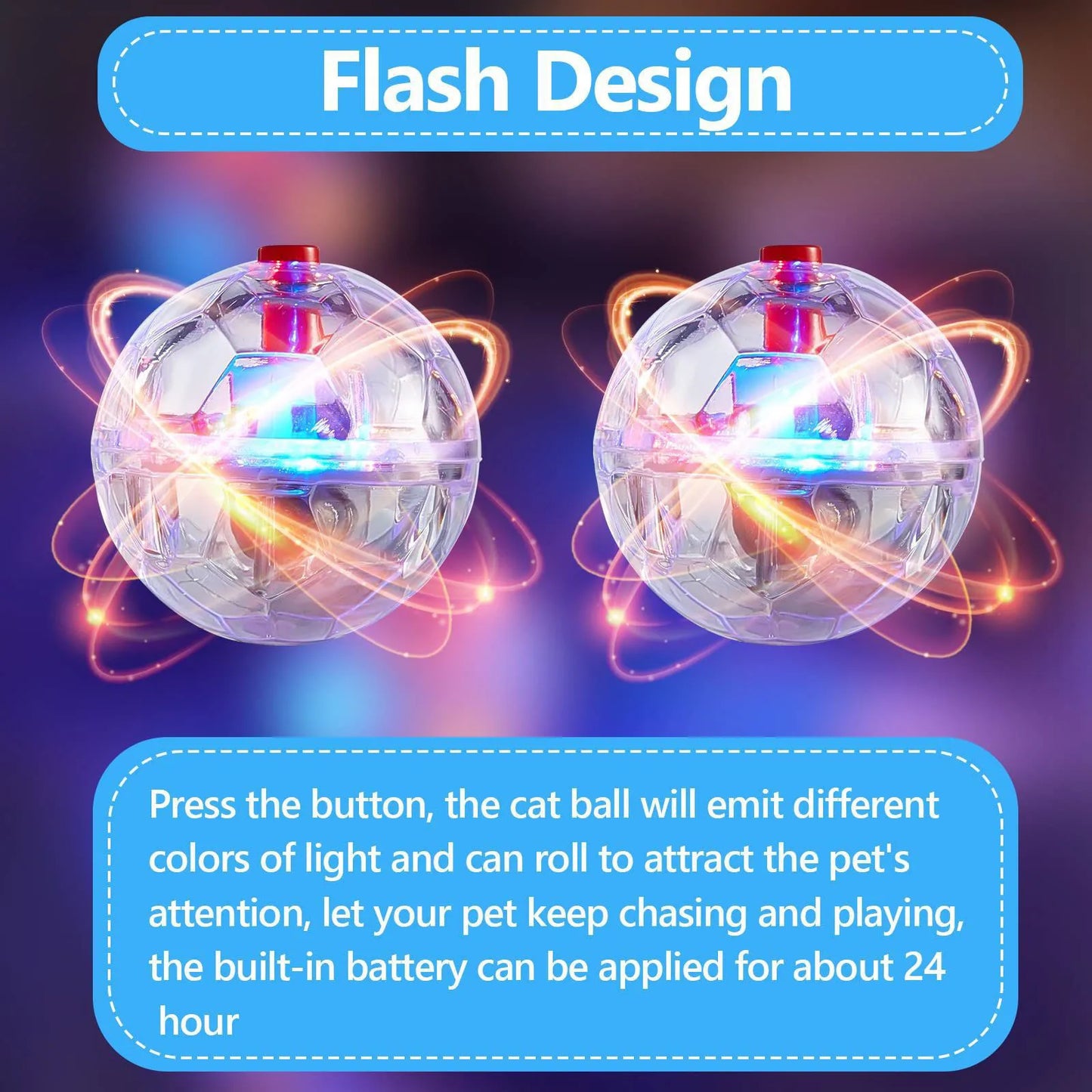 3Pcs Cat Motion Light Up Interactive Flash Ball Ghost Small Battery Powered Paranormal Equipment Portable LED Gift Pet Toys Peaceful Pleasures Health and Wellness