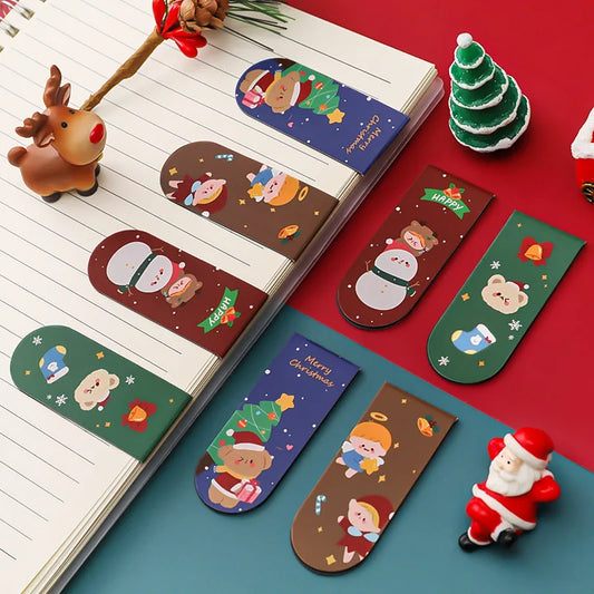 Bview Art 4-Pack Cartoon Christmas Magnetic Bookmarks Double-sided Peaceful Pleasures Health and Wellness