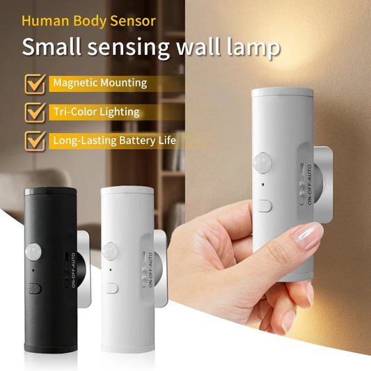 Double-head Motion Sensor LED Night Light Rechargeable Magnetic 3 Colors Wall Lamp for Closet Stairs Hallway Kitchen Room Decor Peaceful Pleasures Health and Wellness