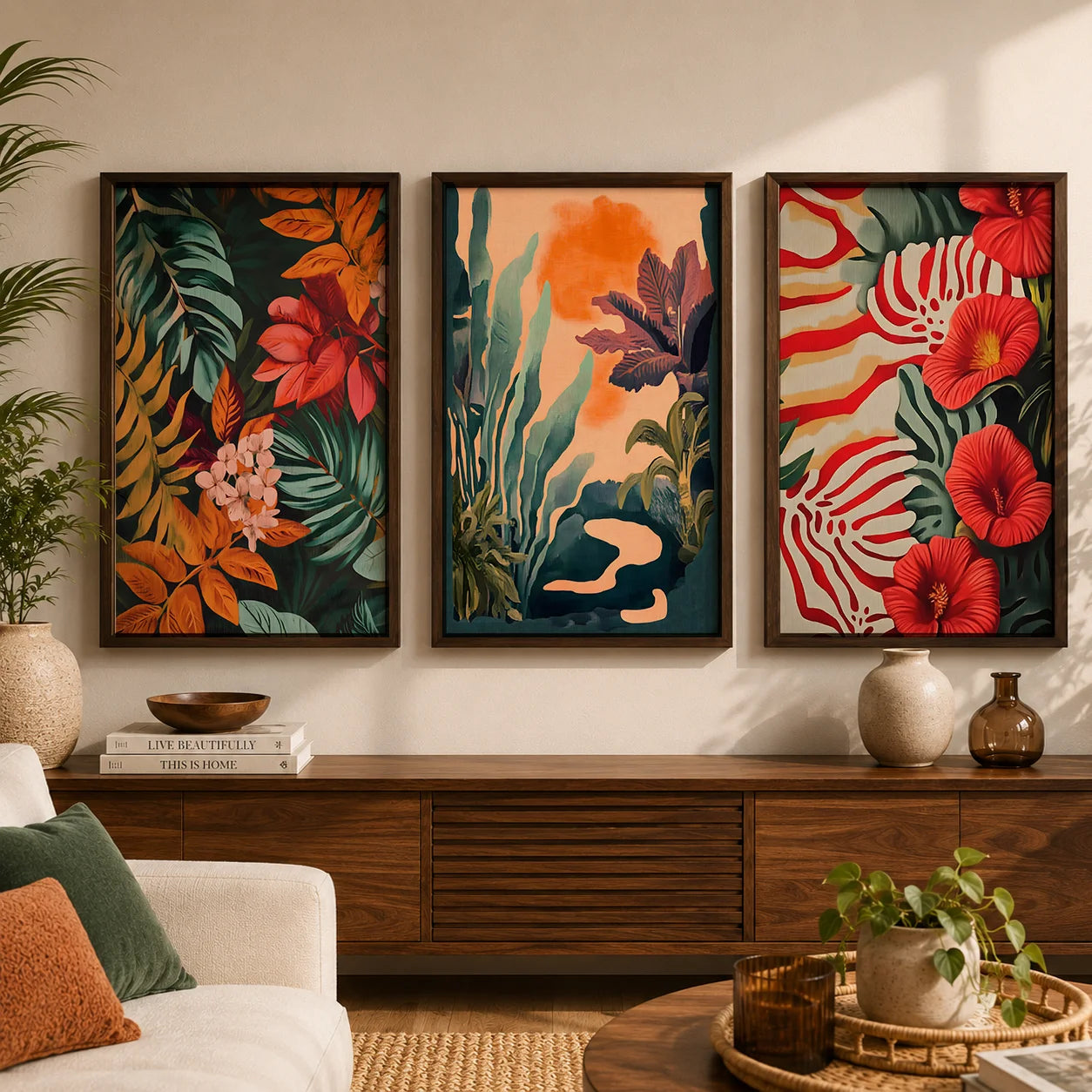 Boho Tropical Botanical Canvas Wall Art | Jungle Leaf Print Botanical Canvas Print Peaceful Pleasures Health and Wellness