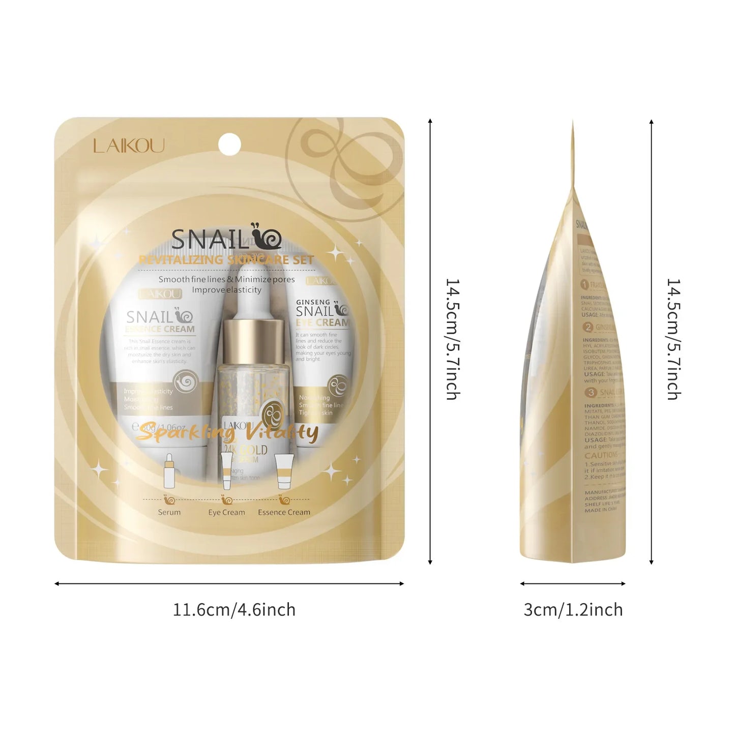3pcs/Set LAIKOU Vitamin C Facial Set for Hydrating Moisturizing Whitening and Brightening Peaceful Pleasures Health and Wellness Snail