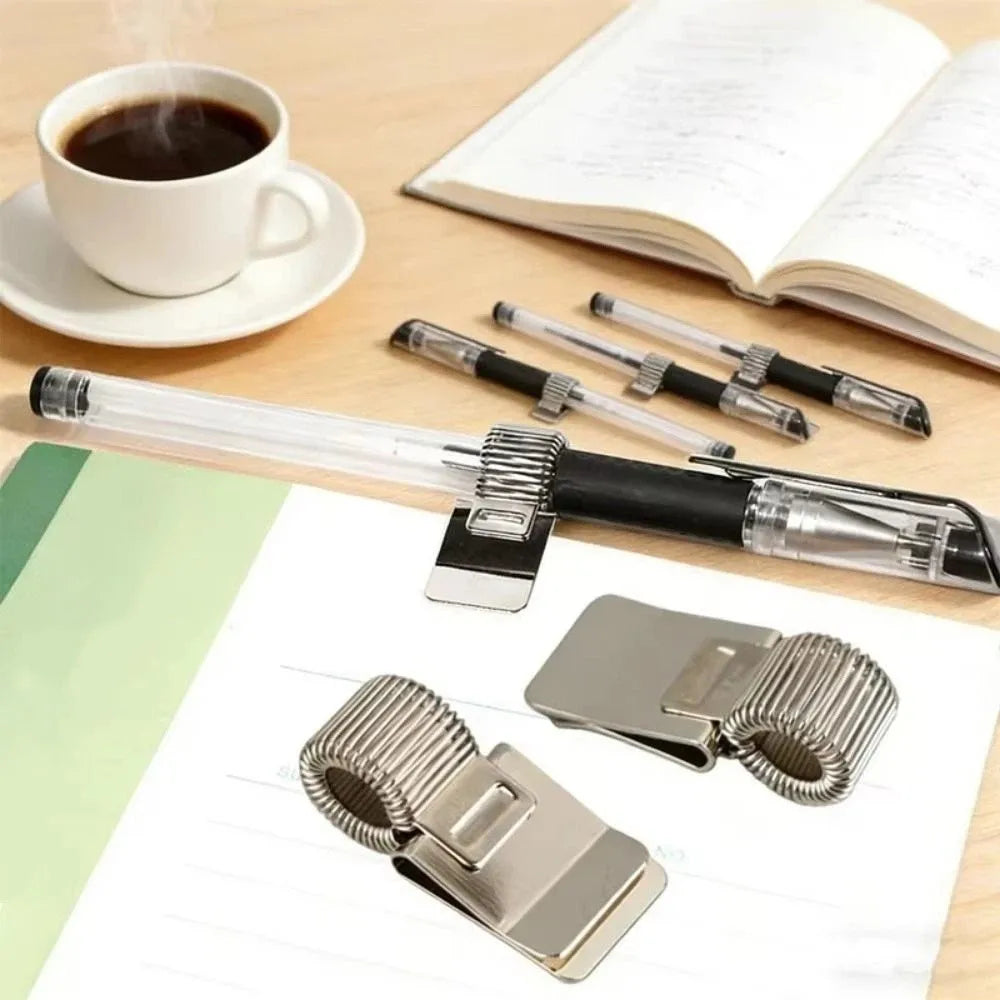 Creative Metal Pen Clip Heavy-Duty Retro Spring Pen Clip Minimalist Telescopic Spring Notebook Pen Holder Office Supplies Peaceful Pleasures Health and Wellness