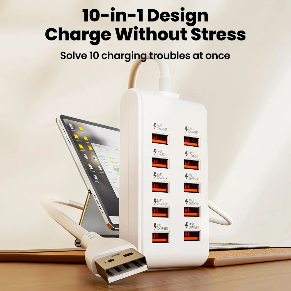 10-in-1 USB Desktop Charging Station | 25W Multi-Port Fast Charger