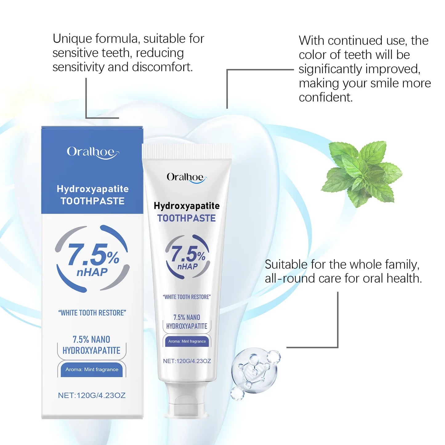 Oralhoe Hydroxyapatite Whitening Toothpaste – Stain Removal