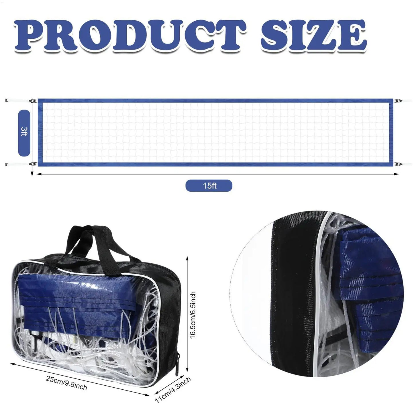 Portable Pool Volleyball Net 15x3FT – Heavy Duty Nylon