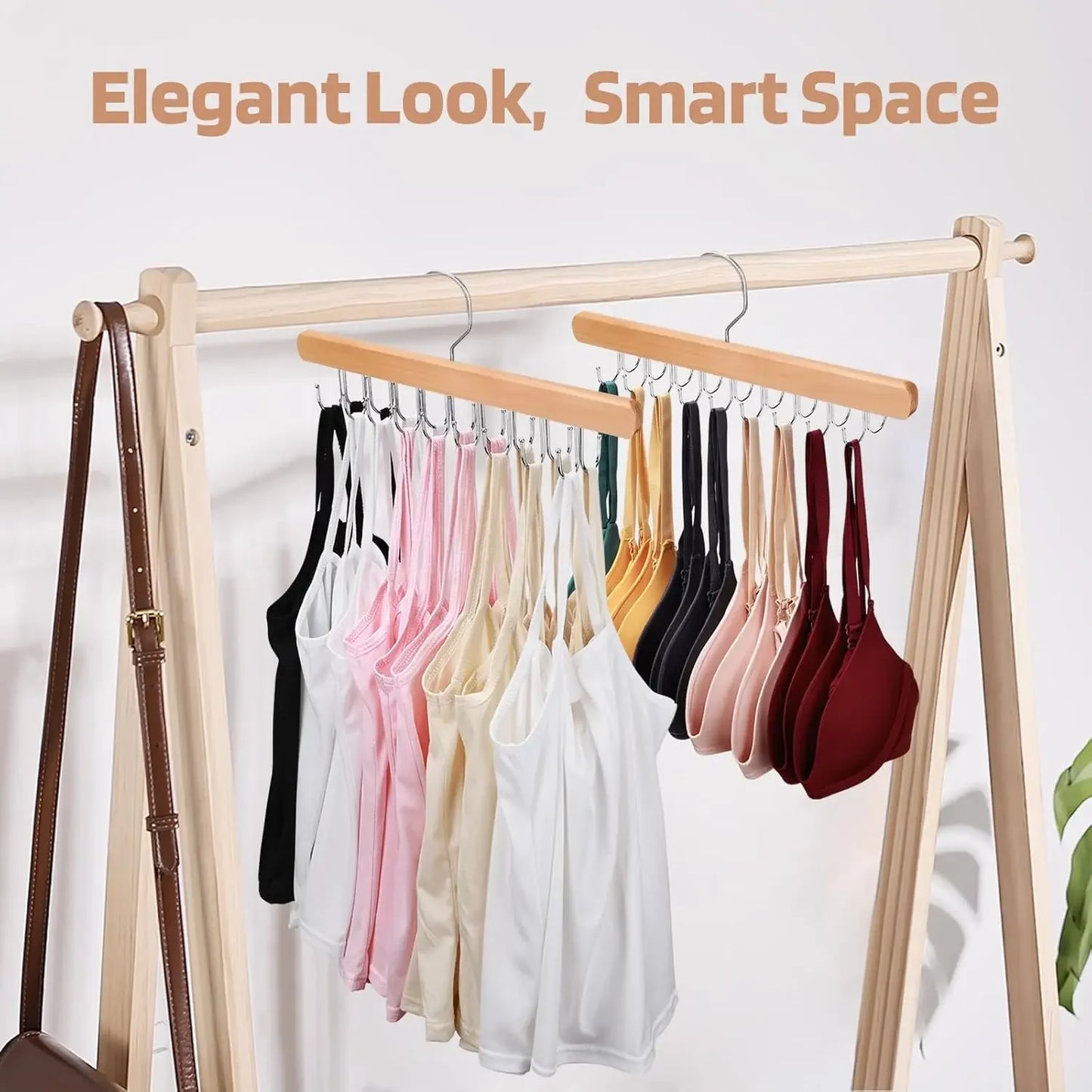 2 Pack Wooden Bra Hanger with 36 Foldable Hooks, 360° Rotating Design for Space Saving Closet Storage Peaceful Pleasures Health and Wellness