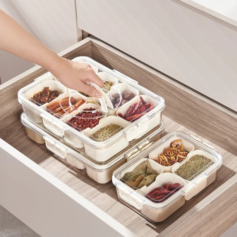 Divided Rotating Serving Tray with Lid | Clear Snackle Box