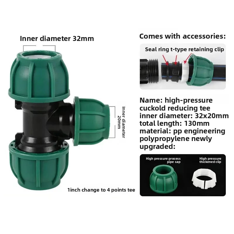 5-Pack PE Tube Quick Connector Water Splitter 20/25/32mm