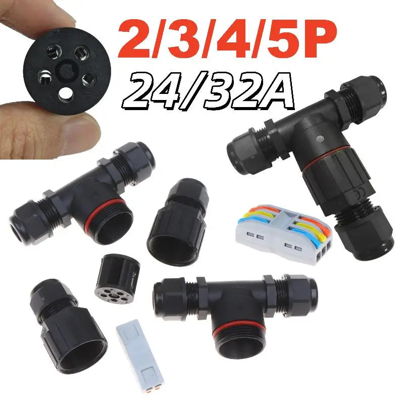 1Pc T Shape Waterproof Electric Connector Quick Screw Connect Push-in Terminals IP68 2/3/4/5Pin For Junction Box Wire Connector Peaceful Pleasures Health and Wellness