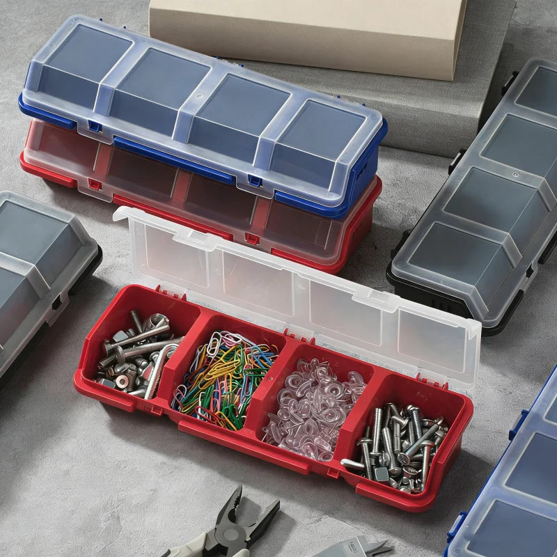 Multi-Compartment Plastic Parts Storage Box with Clear Lid