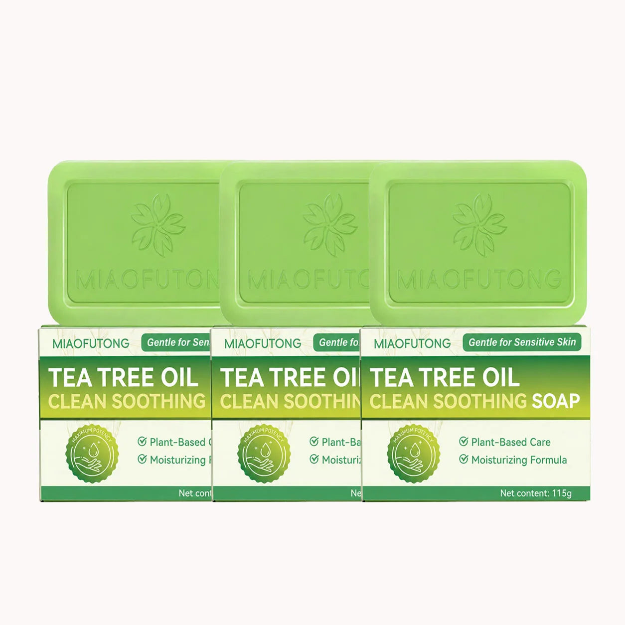 MIAOFUTONG Gentle For Sensitive Skin TEA TREE OILANTIFUNGAL SOAP Plant-Based Care Moisturizing FormulaG Lmproving Acne Peaceful Pleasures Health and Wellness 3pcs