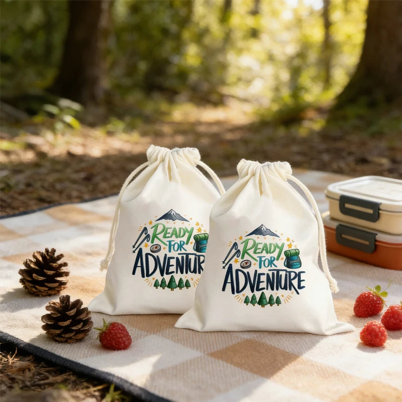 5pcs Ready for Adventure Cotton Favor Bags Family Vacation Mountain Camping Destinations Wedding Bachelorette Party Accessories Peaceful Pleasures Health and Wellness