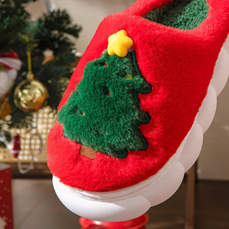 Christmas Tree Fluffy Slippers – Women's Cozy Indoor House Shoes
