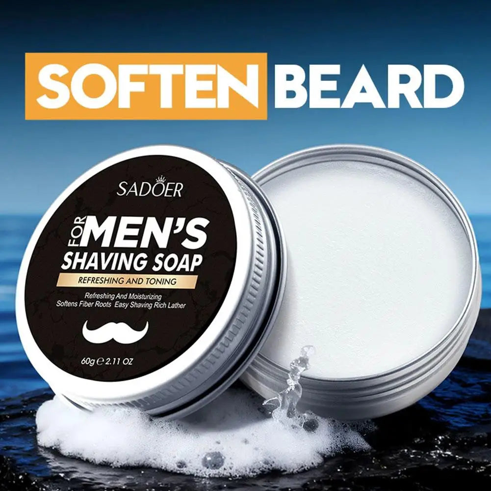 1/2pcs Shaving Soap Beard Soap Sandalwood Men's Facial Cleansing Soap Care 60g Aluminum Box Foam Softens Beard Peaceful Pleasures Health and Wellness