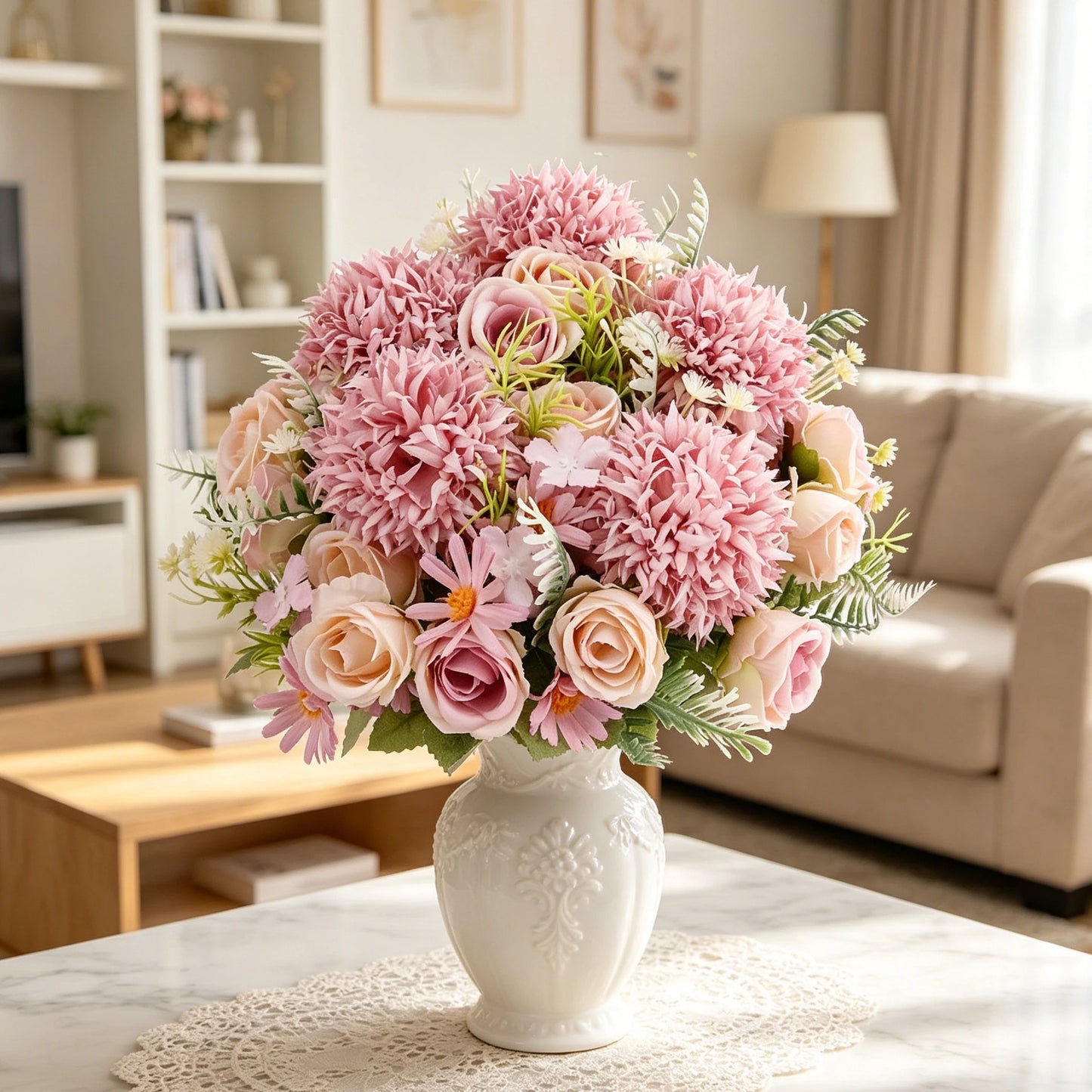 Silk Artificial Rose & Chrysanthemum Bouquet | Wedding Home Decor