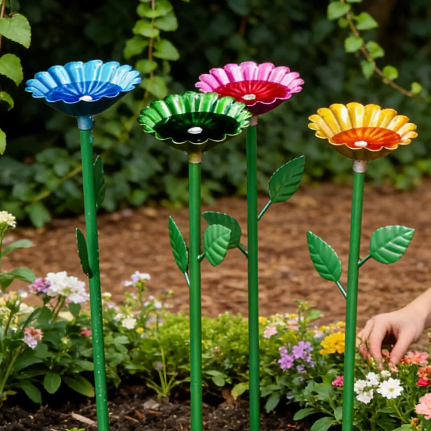 4-Piece Metal Bee Watering Station & Bird Feeder Garden Stake