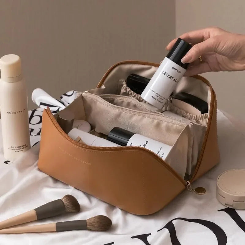 Large Waterproof Travel Makeup Bag with Divider & Handle