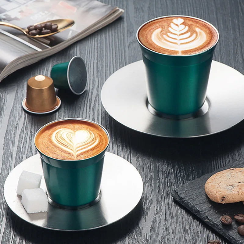 Double Wall Insulated Stainless Steel Espresso Cup Capsule Coffee Mug Metal Drinking Demitasse Cup For Home Indoor or Outdoor Peaceful Pleasures Health and Wellness