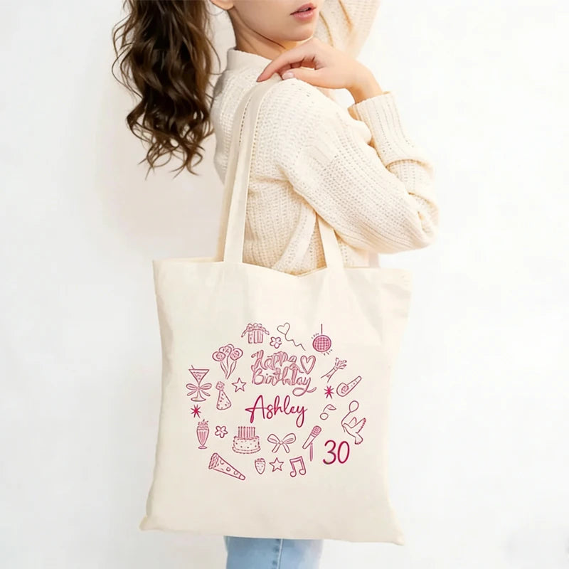Personalized Name & Age Canvas Tote Bag | Custom Birthday Gift Personalized Canvas Tote Peaceful Pleasures Health and Wellness