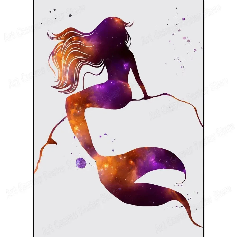 Abstract Animal Canvas Wall Art Print – Bird Elk Mermaid Butterfly