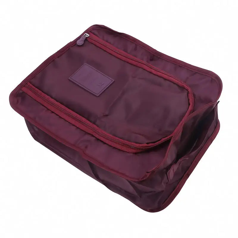 Portable Shoe Bags Travel Holds Multifunction Folding Storage Handbag High Capacity Mini Solid Color Shoe Pouch Organizer Peaceful Pleasures Health and Wellness Wine red