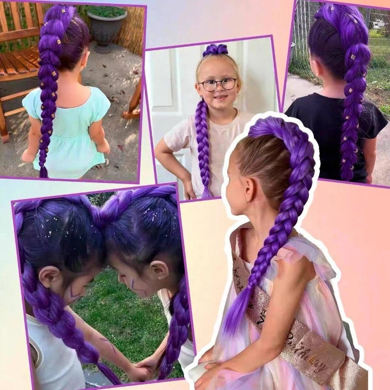 fashion Performance hair accessory ponytail 32 inch long purple braided wig shining metallic texture children's holiday outfit Peaceful Pleasures Health and Wellness