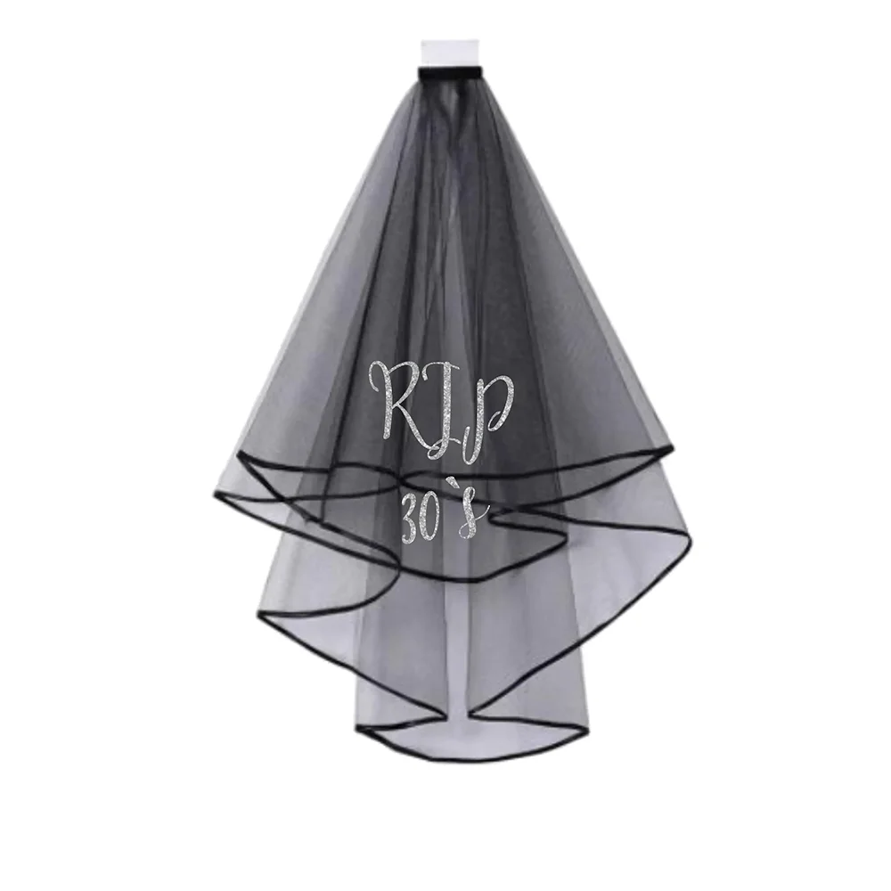 RIP 30s Glitter Black Party Veil | Gothic 30th Birthday Prop Party Veil Peaceful Pleasures Health and Wellness veil 1pcs 80cm