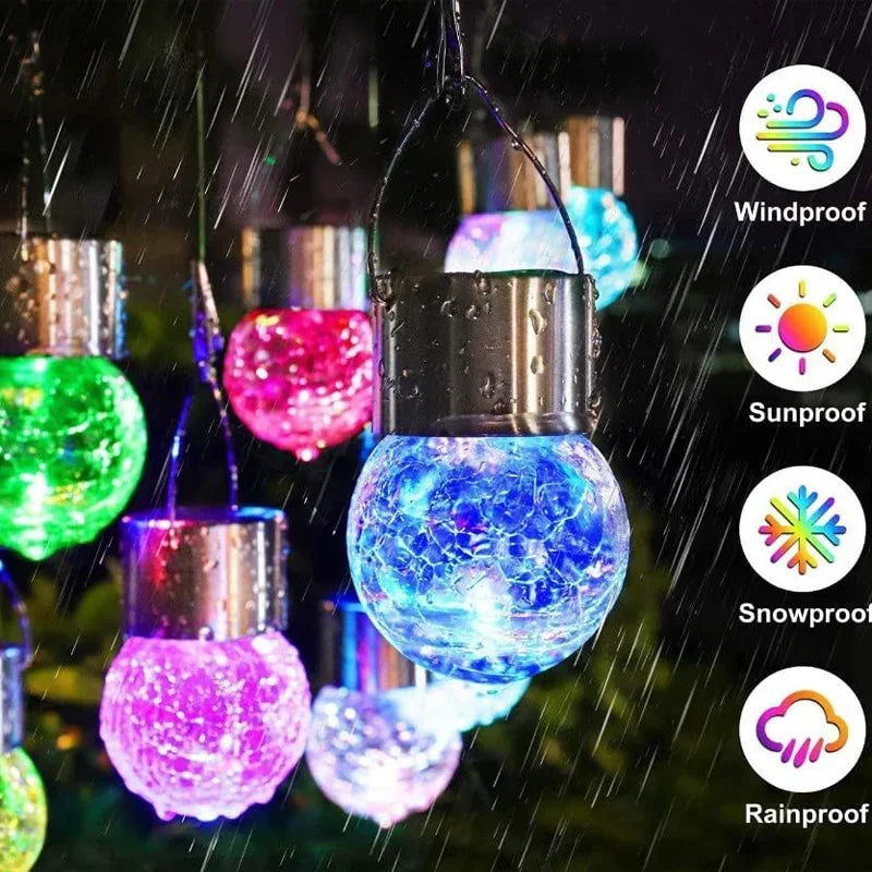 Solar Hanging Garden Lights – Colorful LED Cracked Glass Ball