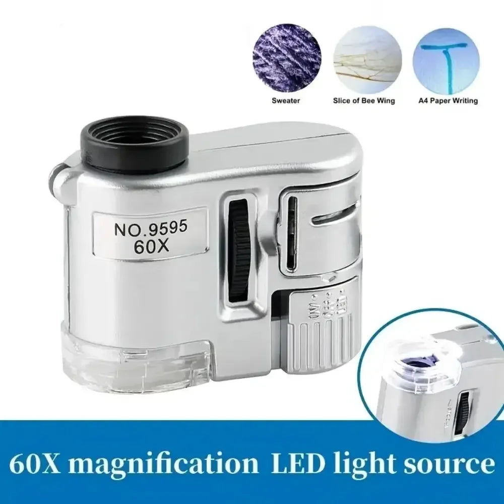 60X Handheld Magnifying Glass MiniPocket UV Magnifier Portable jewelerMicroscope Loupe With LED Light Peaceful Pleasures Health and Wellness